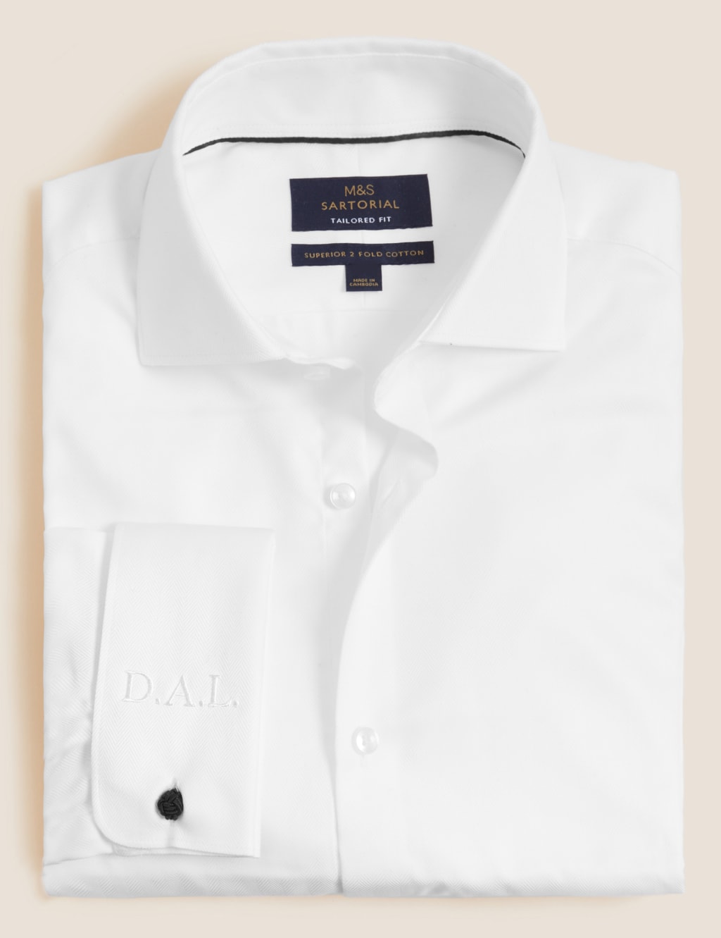 Tailored Fit Personalised Men's Double Cuff Herringbone Shirt