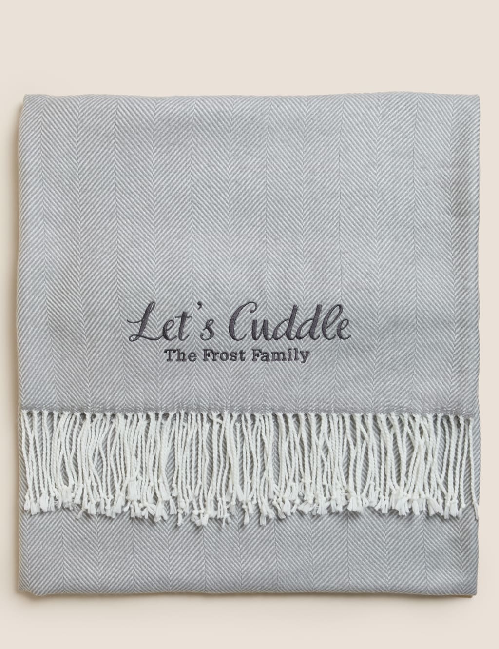 M&S Personalised Herringbone Throw Light Grey
