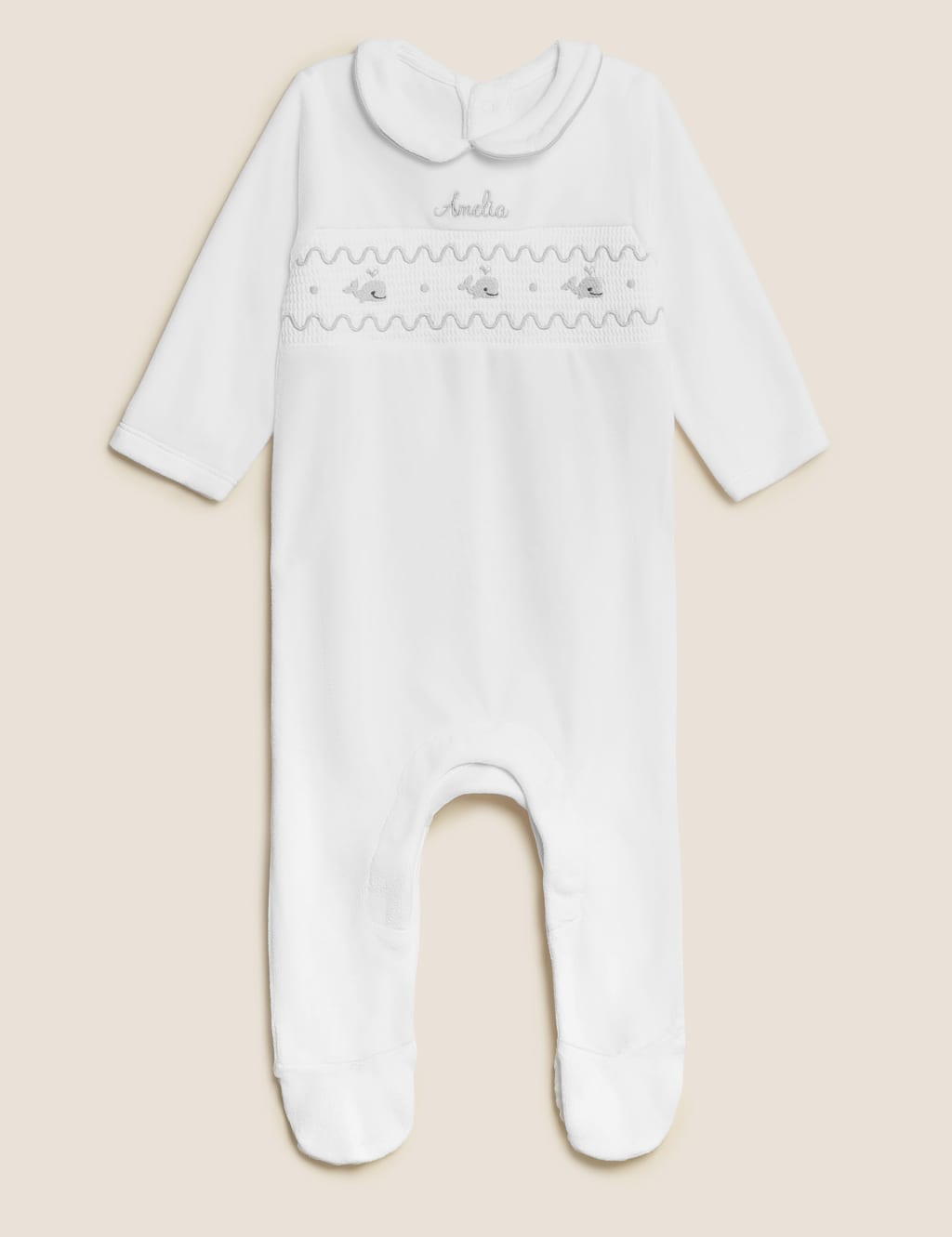 M&S Personalised Kids' Animal Sleepsuit (7lbs-12 Mths) White