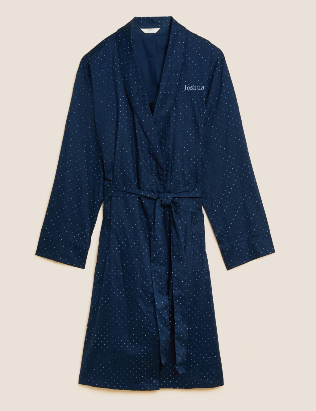 M&S Personalised Pure Cotton Dressing Gown Navy Mix