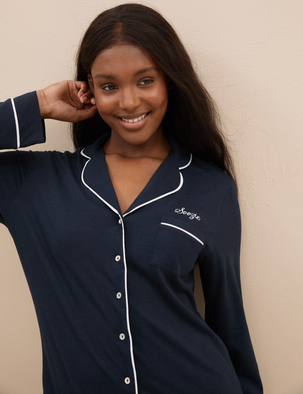 M&S Personalised Women's Cotton Modal Pyjamas Navy Mix