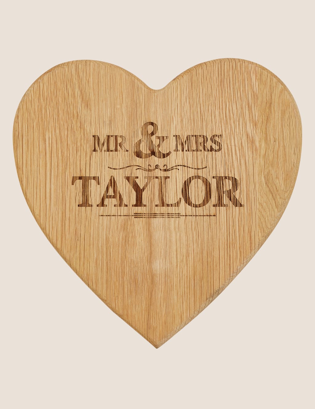 M&S Personalised Mr & Mrs Heart Chopping Board Oak