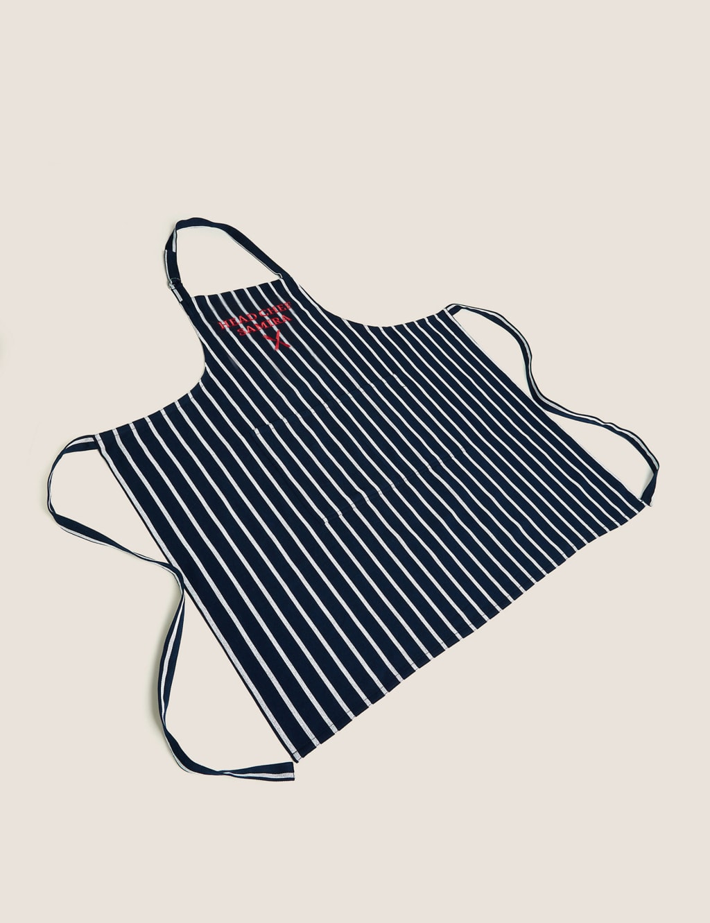 M&S Personalised Butcher Stripe Apron Dark Navy