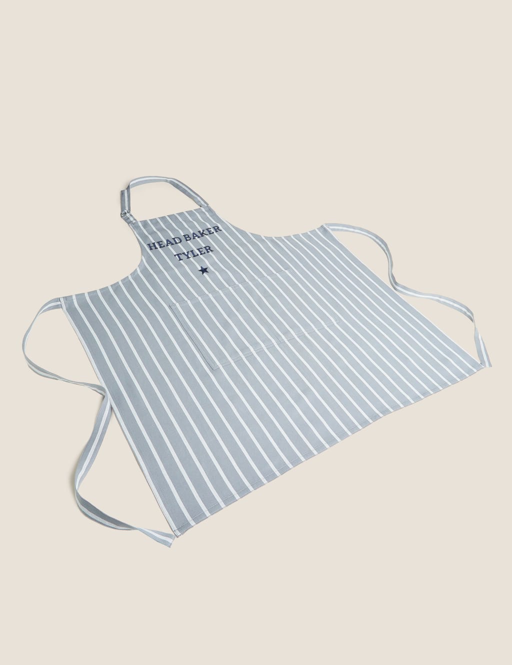 Image of M&S Personalised Butcher Stripe Apron Grey