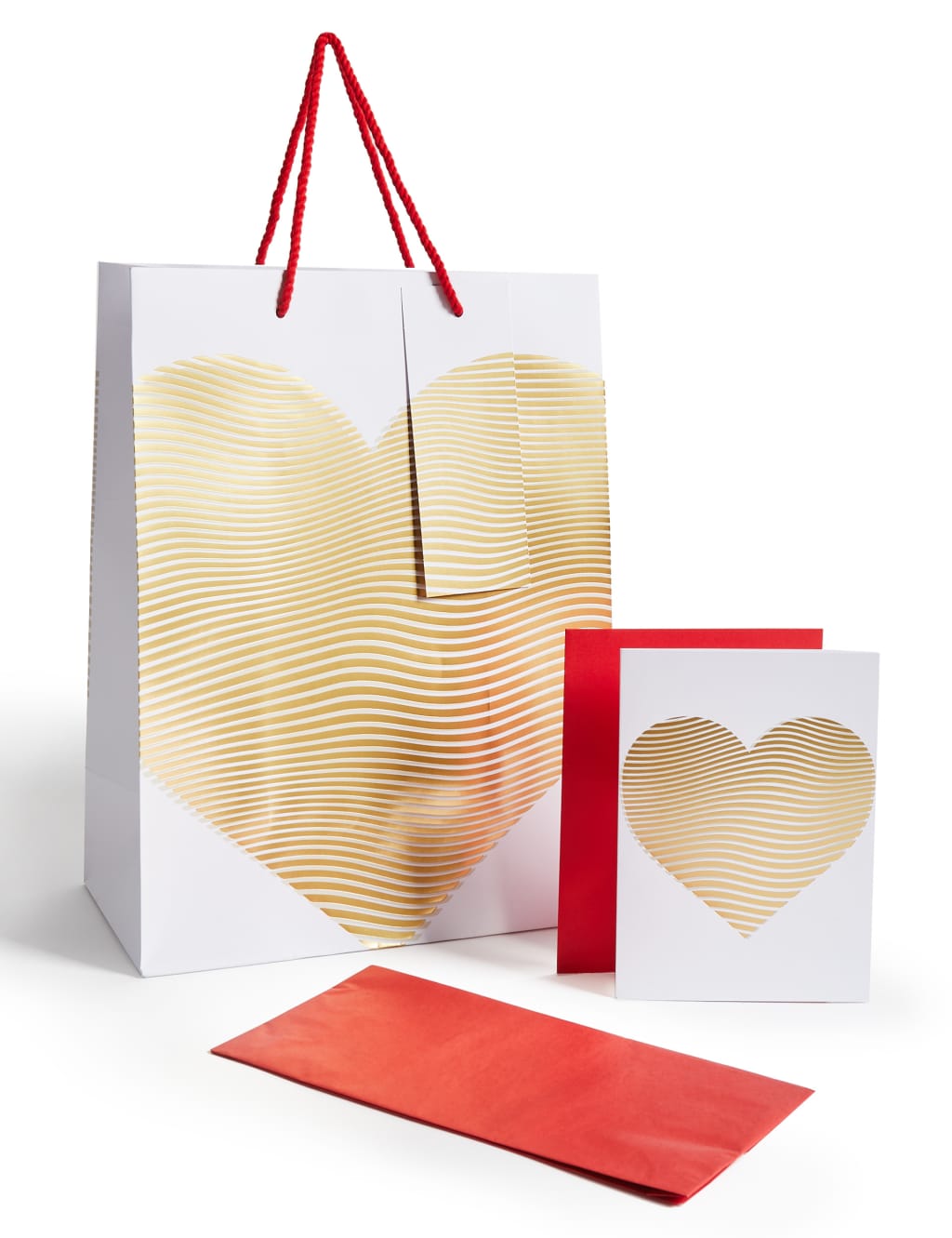 M&S Gold Foil Heart Card with Gift Bag & Tissue