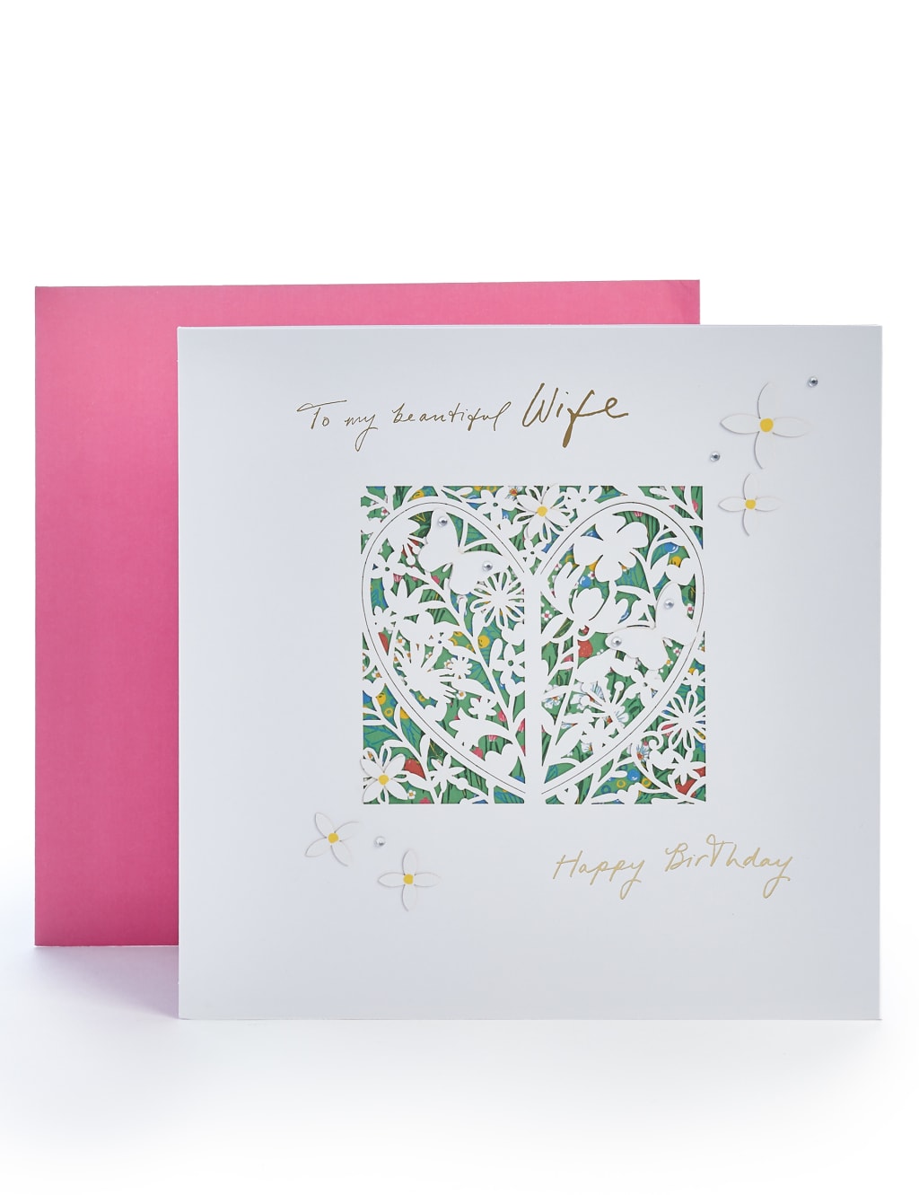 M&S Wife Laser Cut Floral Birthday Card