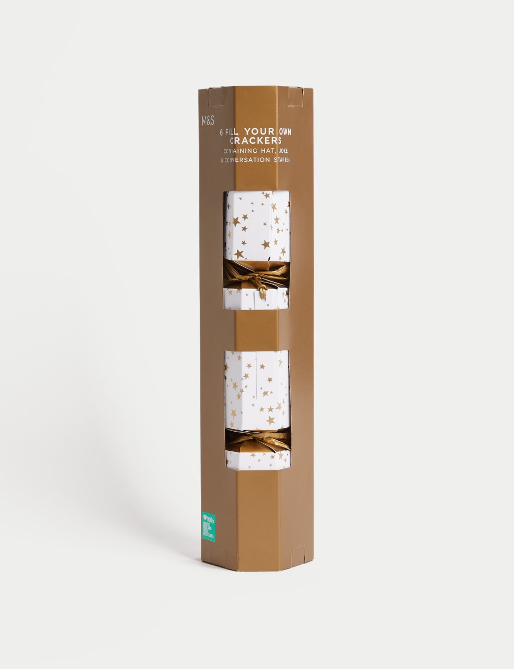6 Fill-Your-Own Christmas Crackers - Gold Stars Design