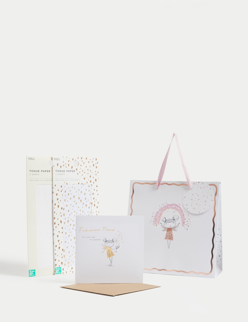 Gold Fairy Gift Wrap Set With Birthday Card, Gift Bag & Tissue