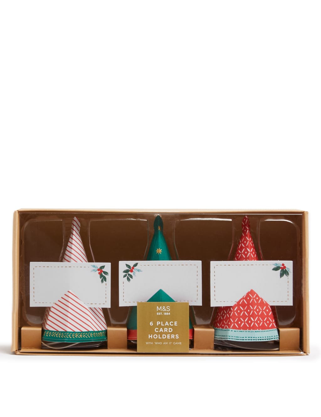 Christmas Party Hat Place Card Holder Pack - Includes 6 Hats, 12 Place Cards and "Who Am I?" Game