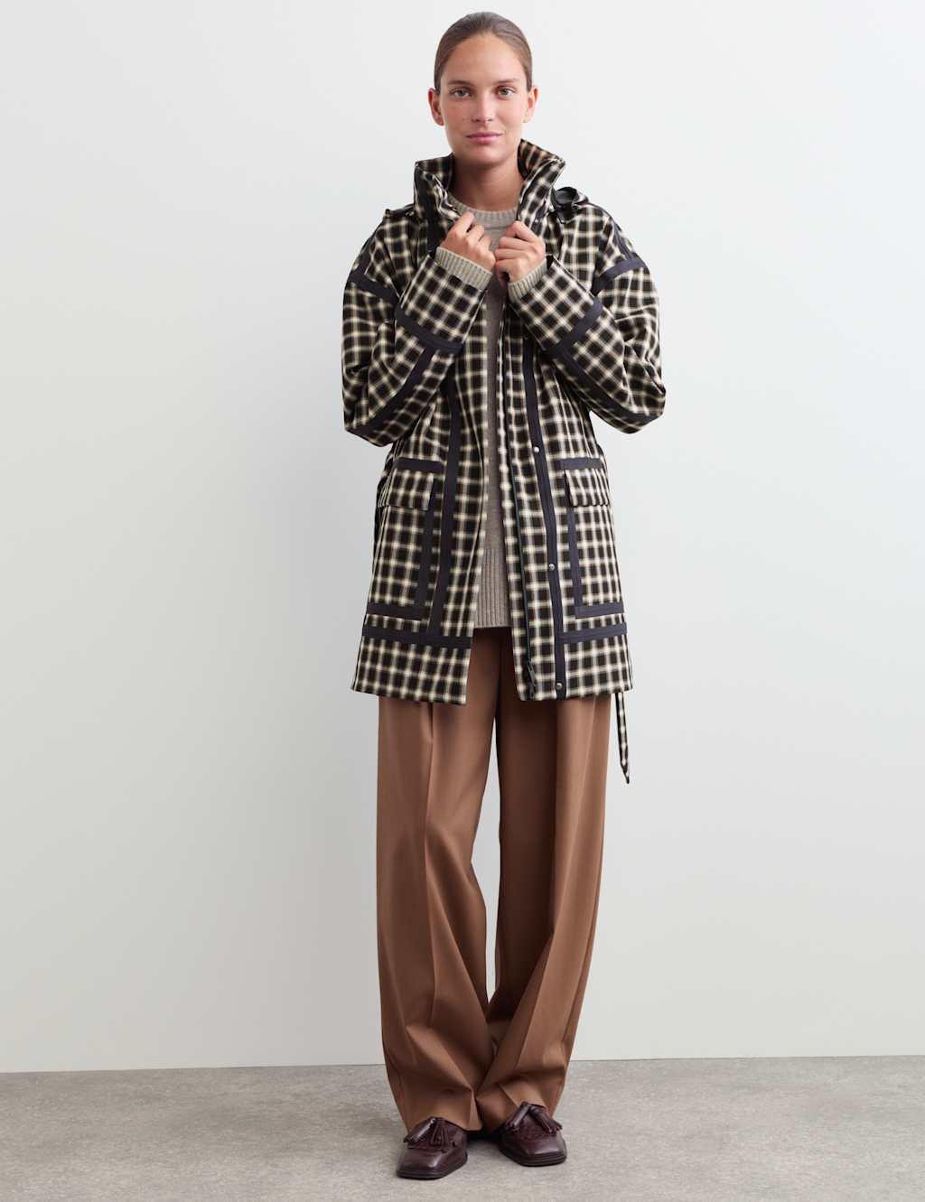Jaeger Women's Waterproof Checked Hooded Short Raincoat - 20 - Black Mix - By M&S