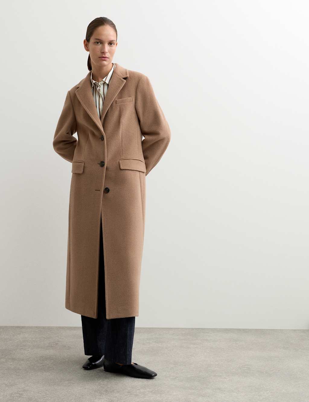 JAEGER Longline Pure Wool Boyfriend Coat Camel