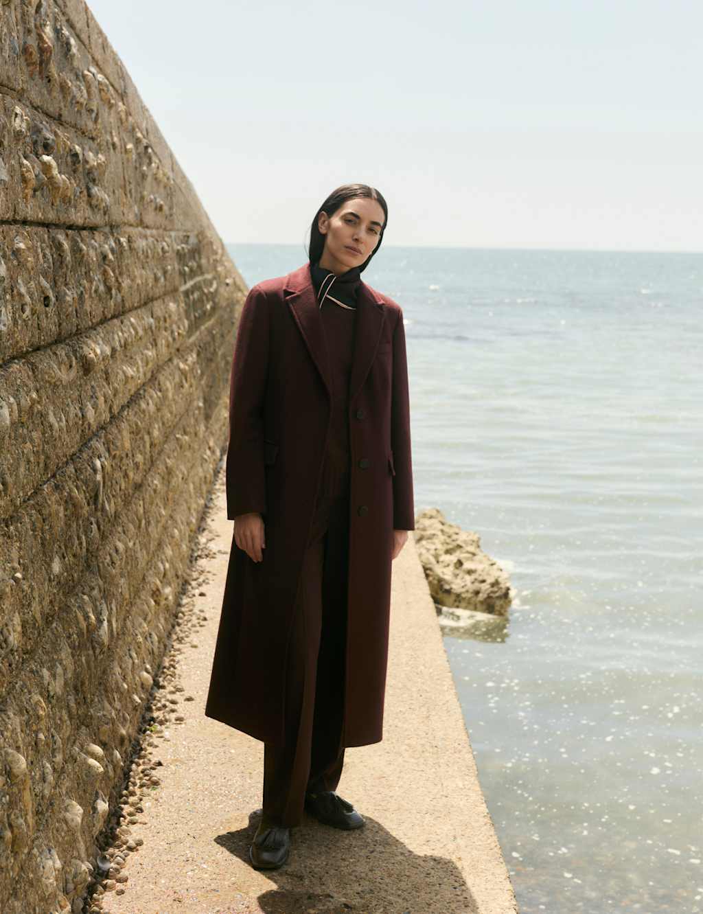 JAEGER Longline Pure Wool Boyfriend Coat Bitter Chocolate