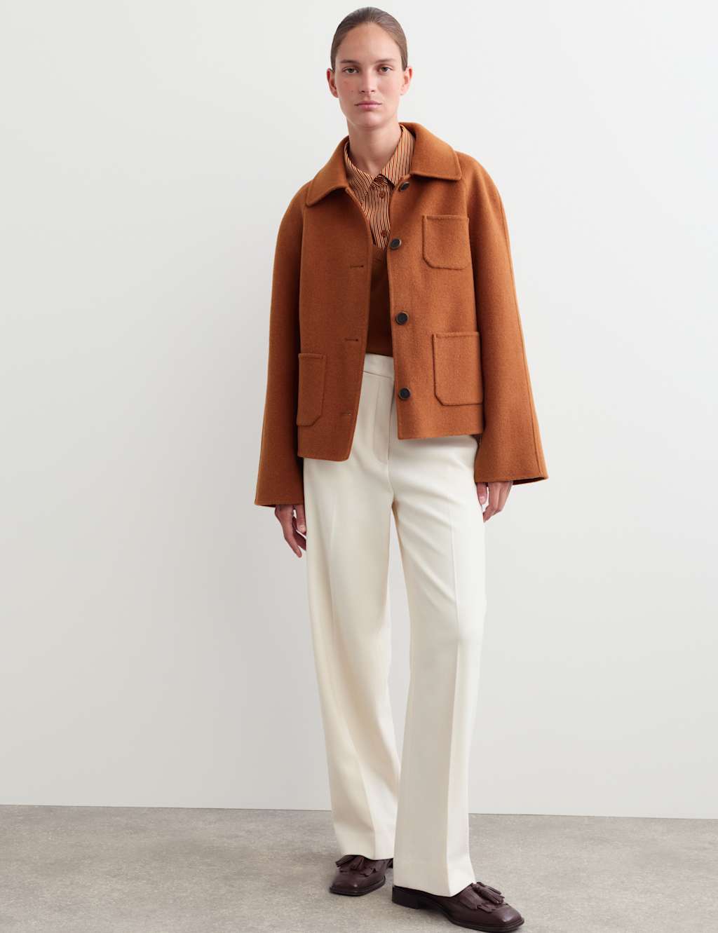 Jaeger Women's Double Faced Wool Collared Short Jacket - 12 - Copper - By M&S