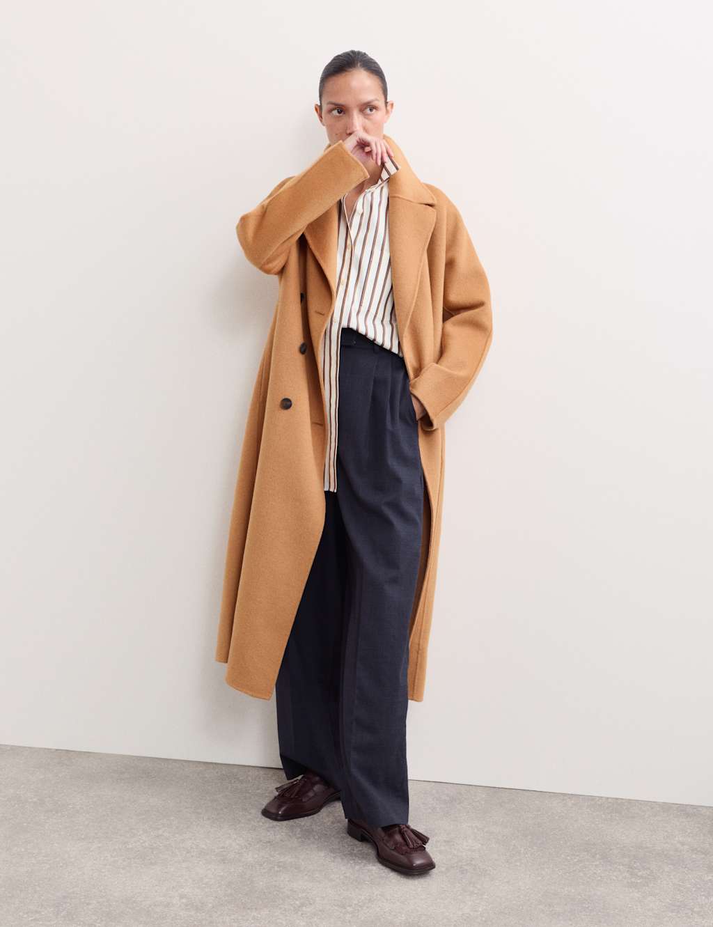 JAEGER Pure Wool Double Faced Longline Boyfriend Coat Light Honey