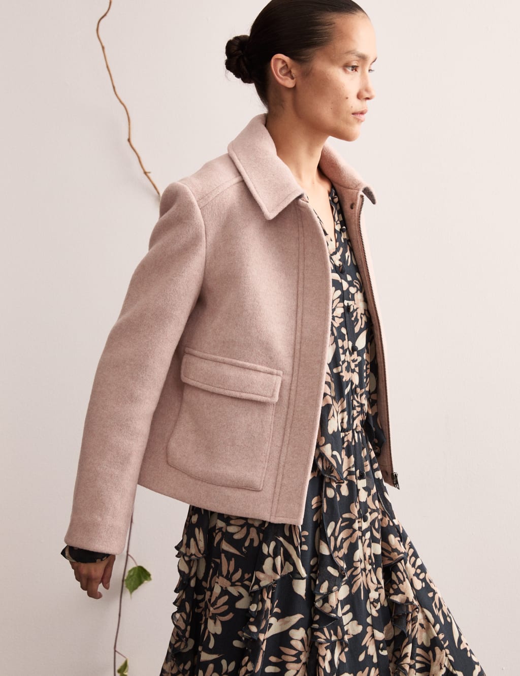 Pure Wool Collared Bomber Jacket
