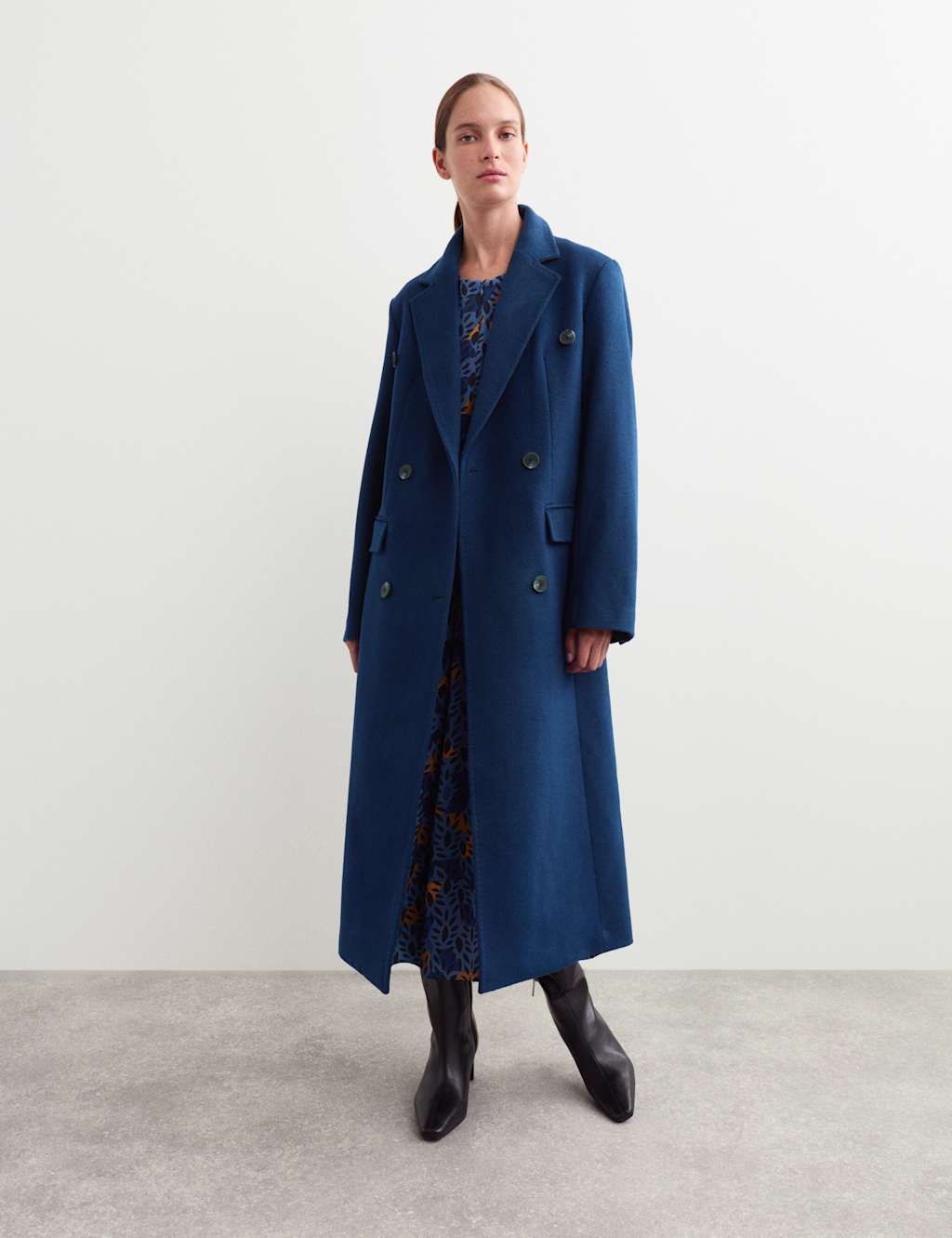 JAEGER Longline Pure Wool Double Breasted Boyfriend Coat Royal Blue