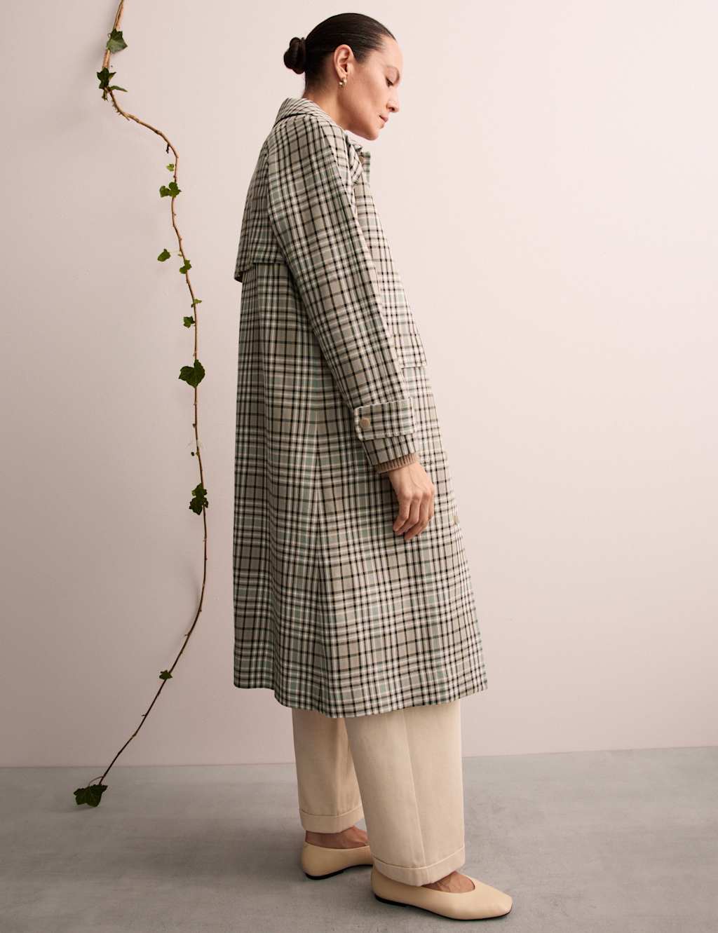 Pure Cotton Checked Collared Car Coat