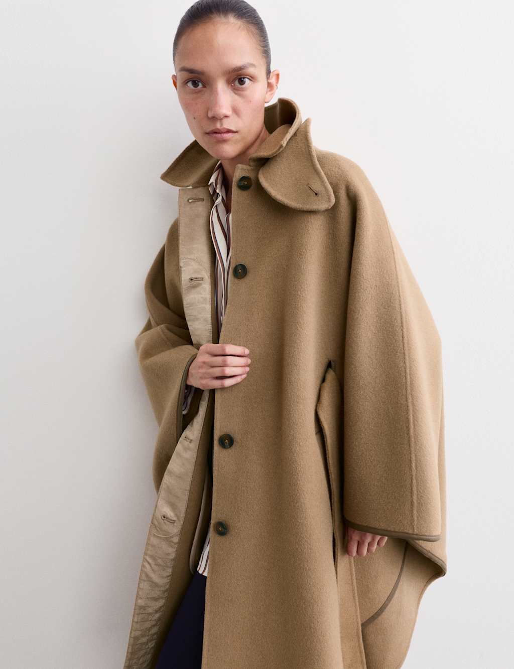 JAEGER Double Faced Pure Wool Cape Coat Camel