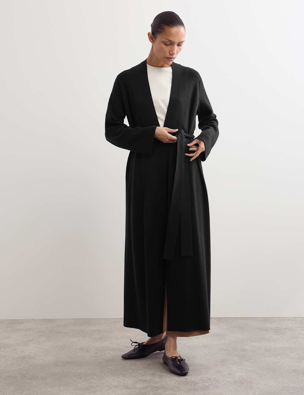 JAEGER Pure Merino Wool Wrap Longline Cardigan Black