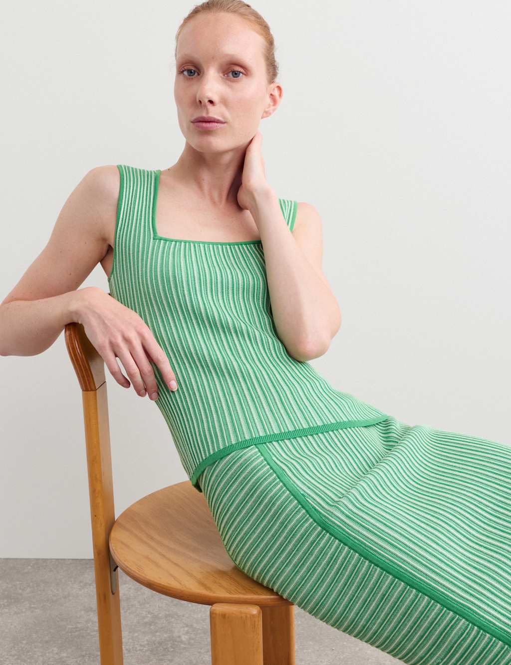 Jaeger Women's Striped Square Neck Knitted Vest - Medium - Green Mix - By M&S