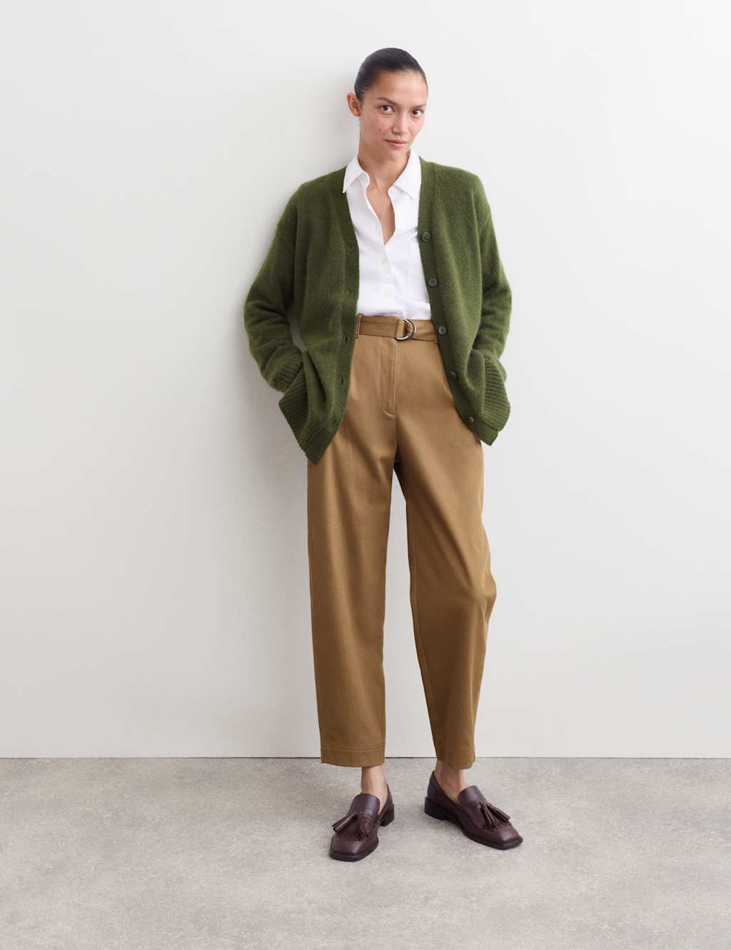Jaeger Women's Mohair Blend V-Neck Relaxed Cardigan - Small - Forest Green - By M&S