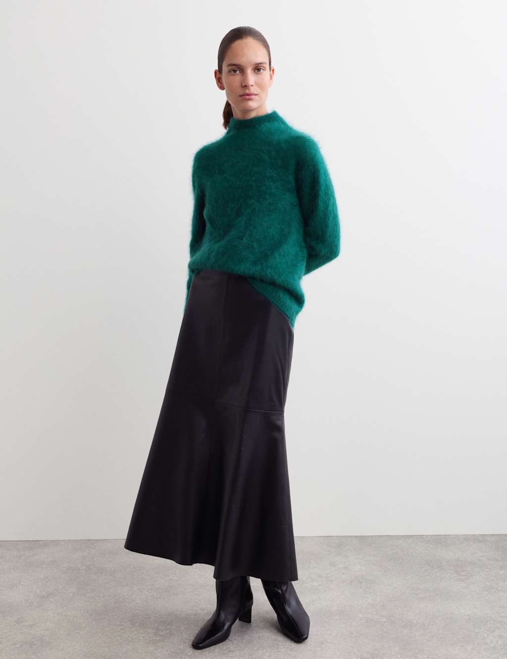 JAEGER Pure Brushed Cashmere Funnel Neck Jumper Teal