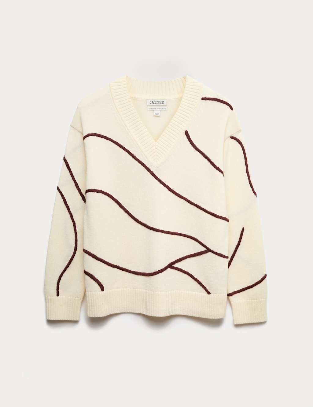 Jaeger Women's Pure Merino V-Neck Embroidered Striped Jumper - Ivory Mix, Ivory Mix