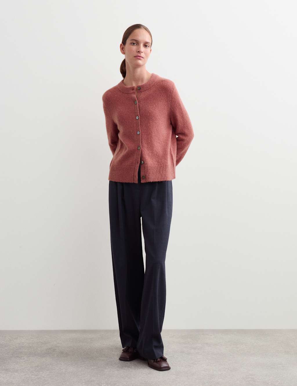 JAEGER Mohair & Wool Blend Textured Cardigan Rose