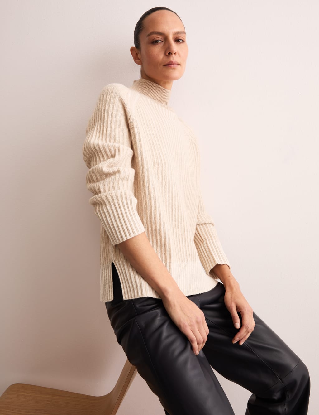 Wool Rich Ribbed Funnel Neck Jumper