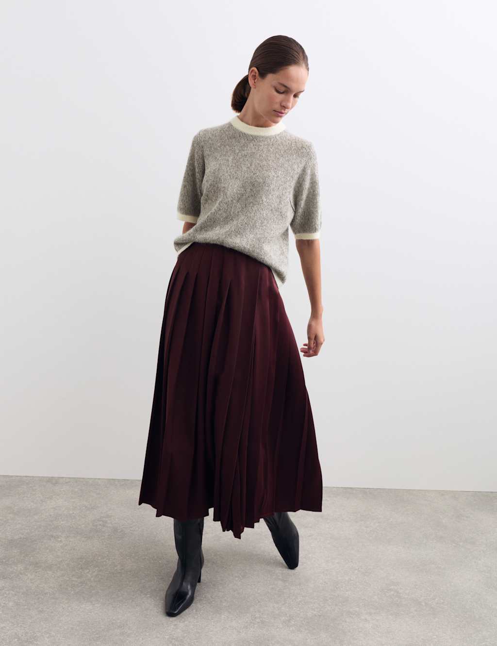 JAEGER Sparkly Striped Knitted T-Shirt Top with Mohair Ivory Mix