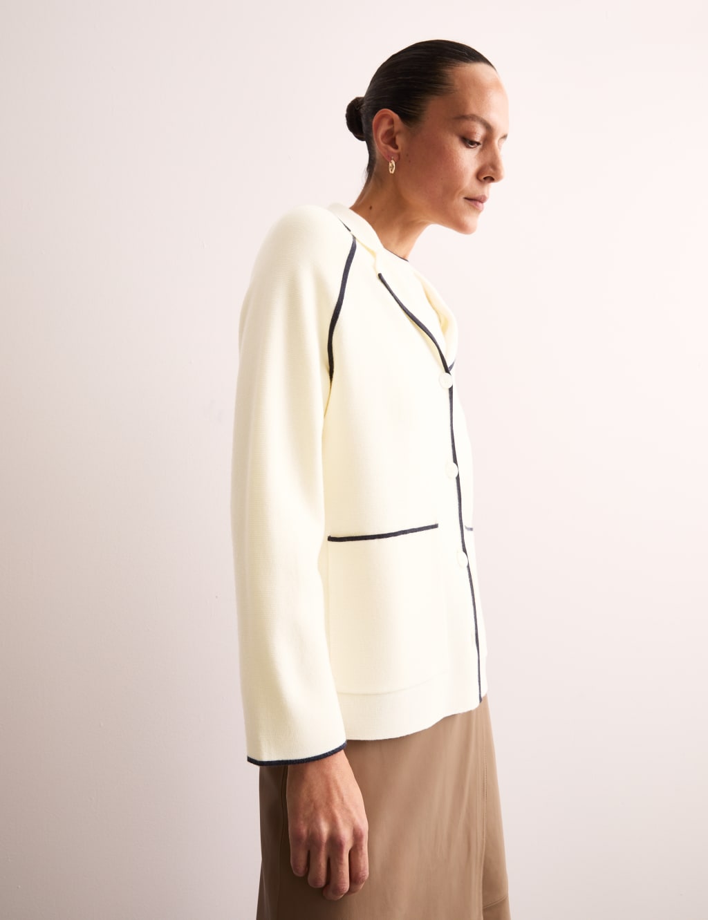 Pure Merino Wool Tipped Detail Cardigan