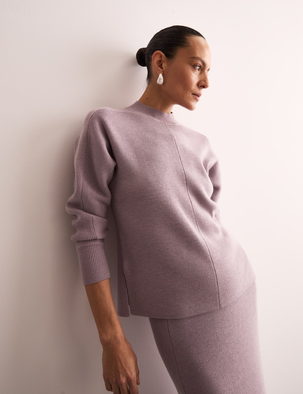 Pure Merino Wool Ribbed Funnel Neck Jumper