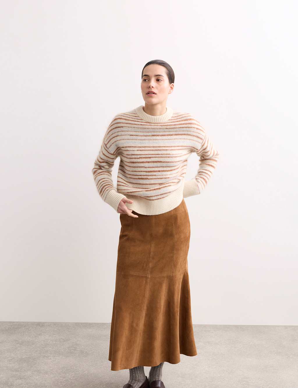 Jaeger Women's Mohair Blend Jacquard Stripe Jumper - Small - Ivory Mix - By M&S