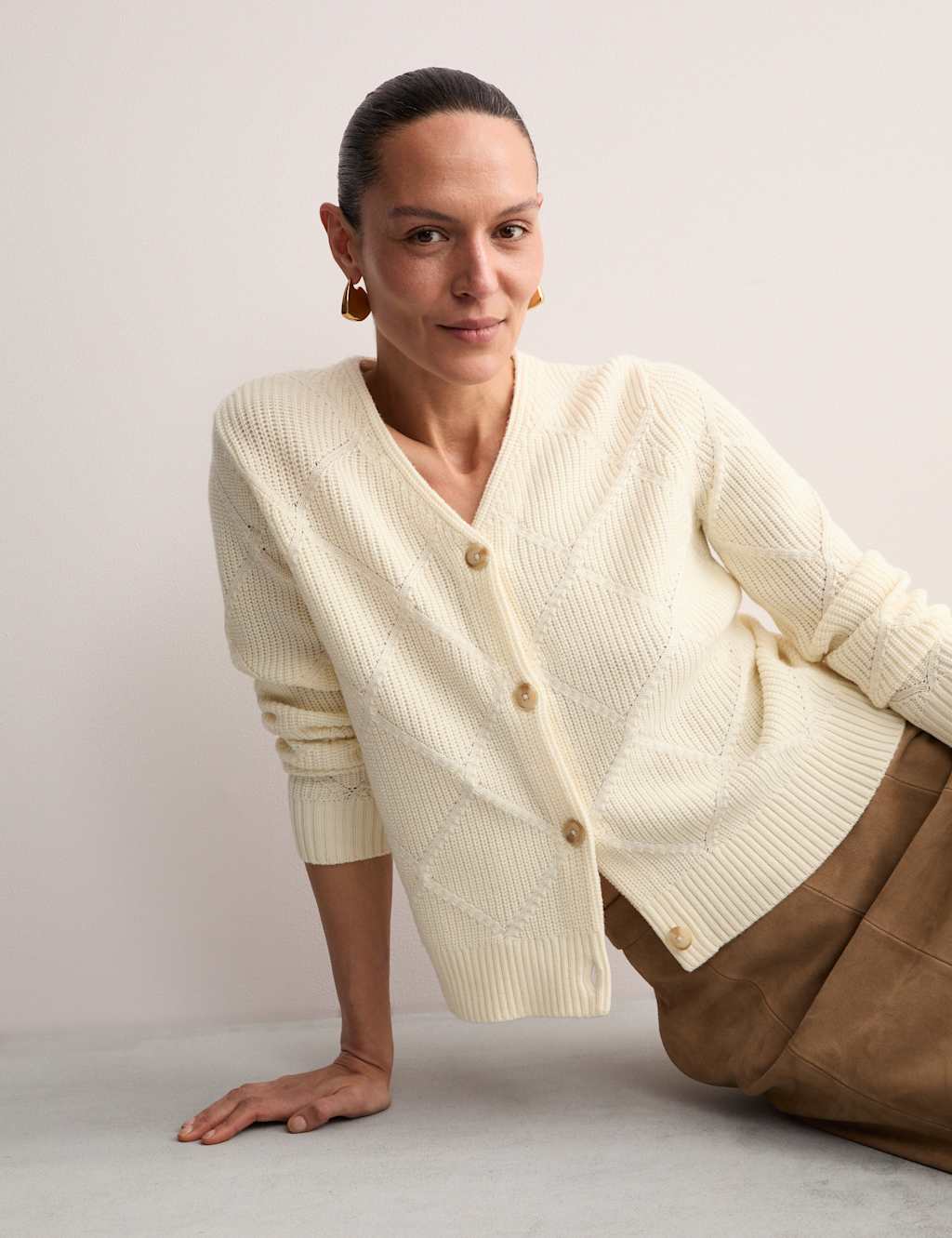 Pure Merino Wool Textured V-Neck Cardigan