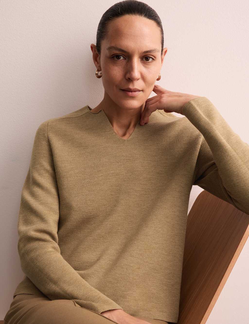 Merino Wool Rich Textured V-Neck Jumper