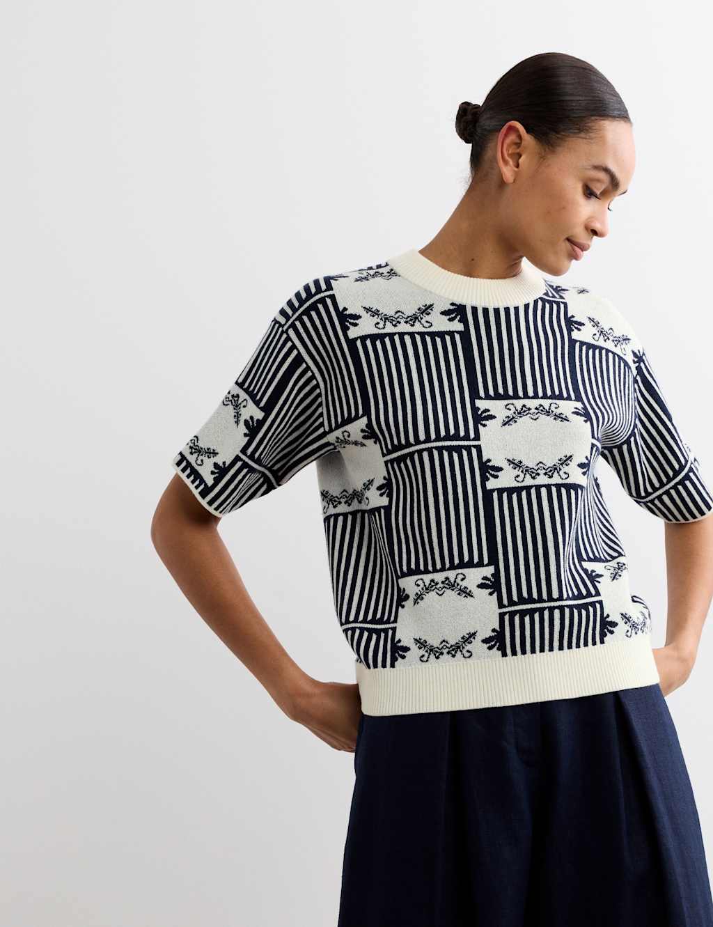Jaeger Women's Pure Merino Wool Patterned Jumper - Small - Ivory Mix - By M&S