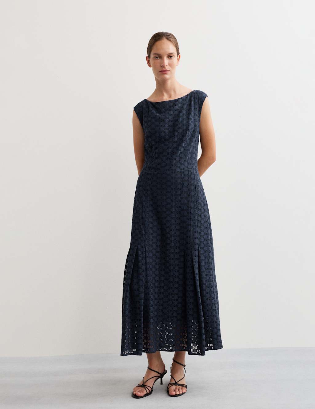 JAEGER Geometric Lace Midi Dress Navy