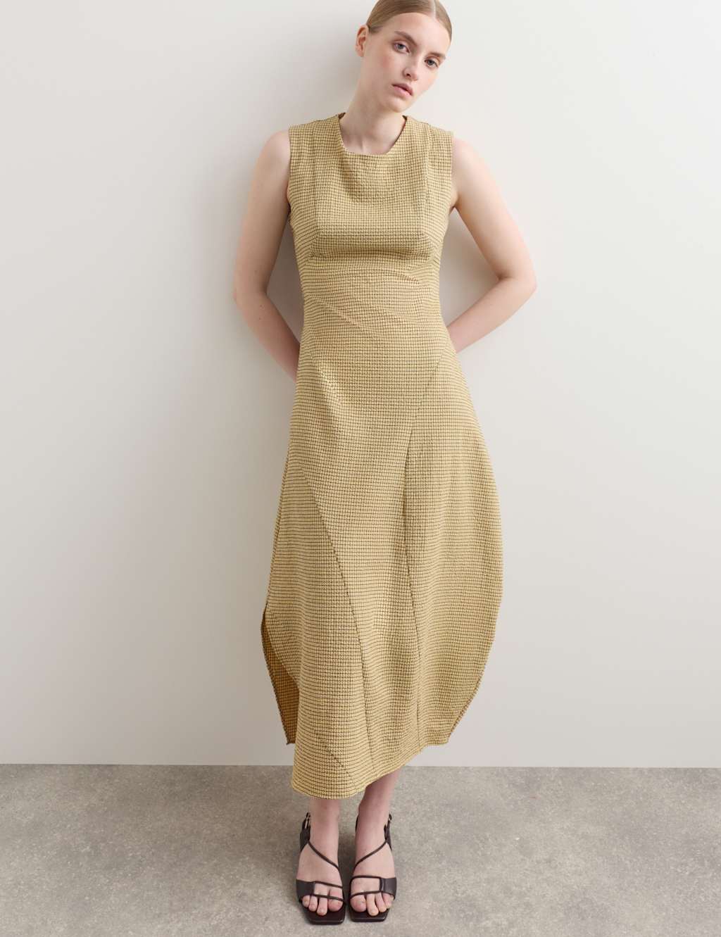 Jaeger Women's Cotton Rich Textured Midi Shift Dress - 16 - Yellow Mix - By M&S