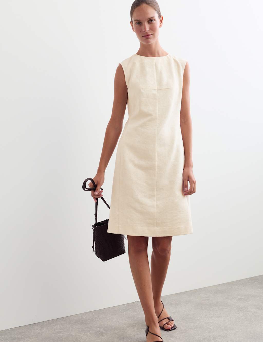 Jaeger Women's Cotton Blend Jacquard Shift Dress with Linen - 12 - Ivory - By M&S