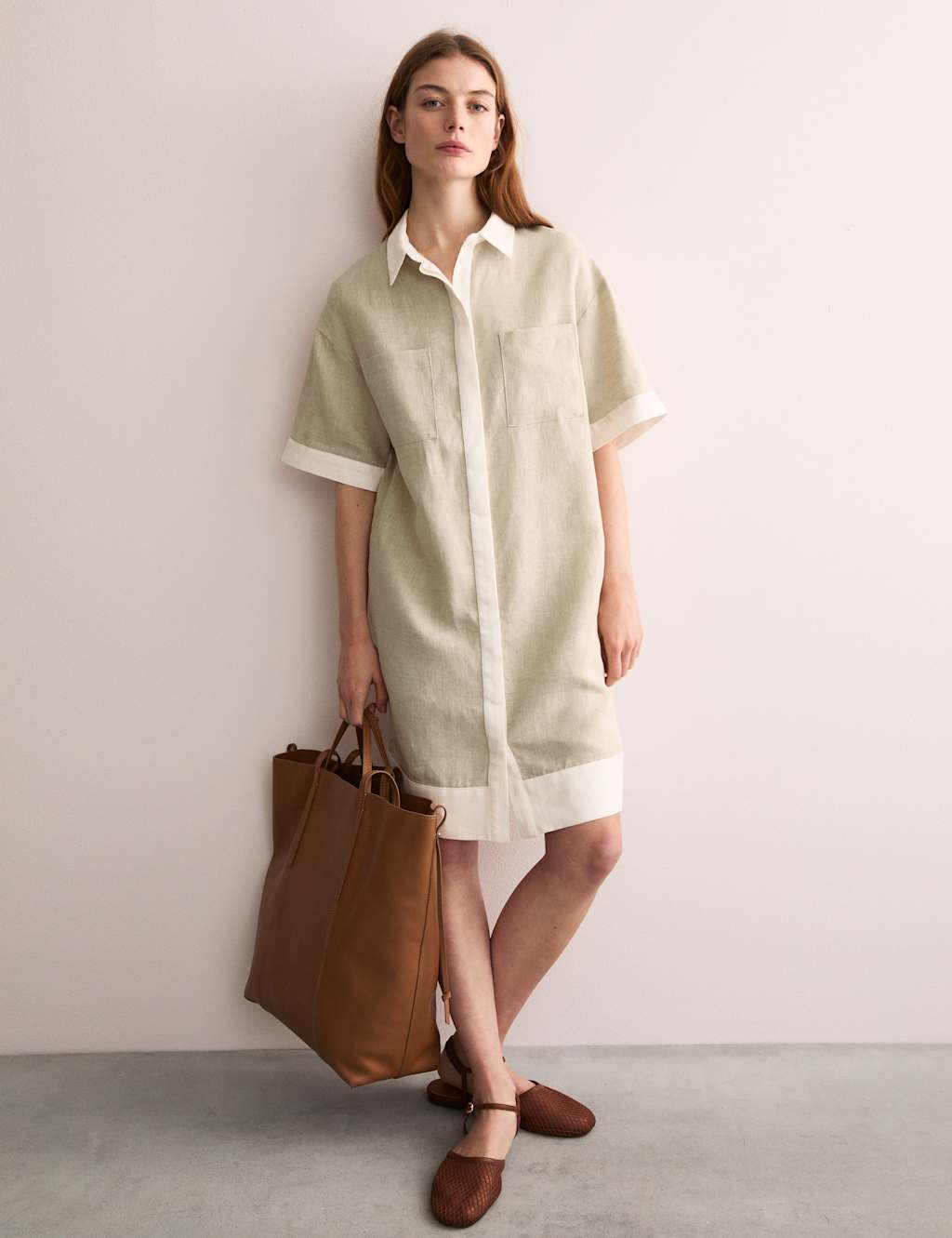 Pure Linen Mini Shirt Dress