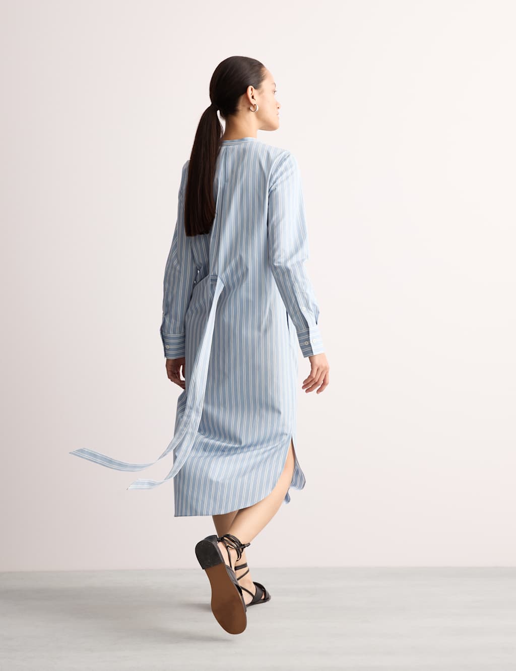 JAEGER Pure Cotton Striped Midi Shirt Dress Blue Mix
