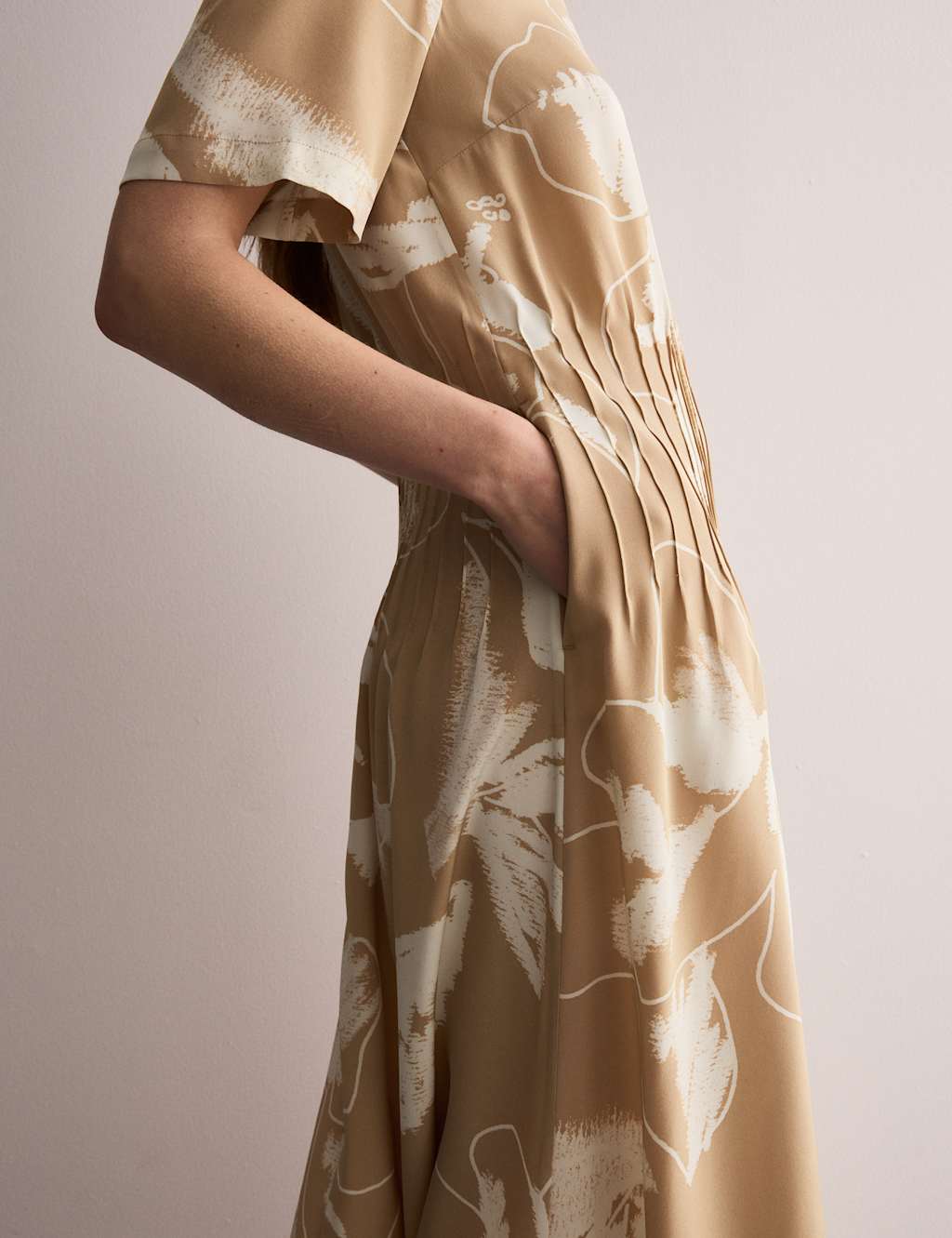 Pure Silk Floral Midi Waisted Dress
