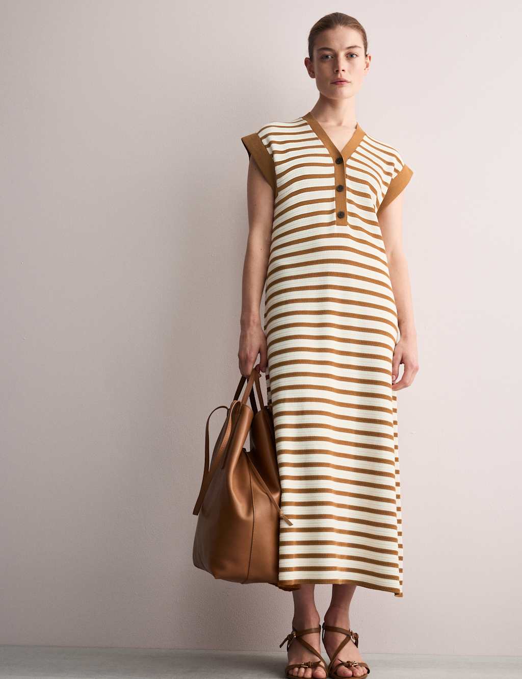Cotton Blend Knitted Striped Midi Dress