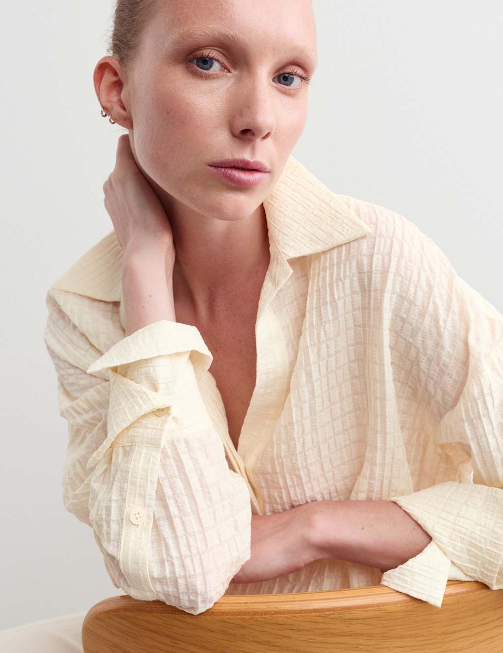 Jaeger Women's Lyocell Rich Plisse Relaxed Shirt - 12 - Ivory - By M&S