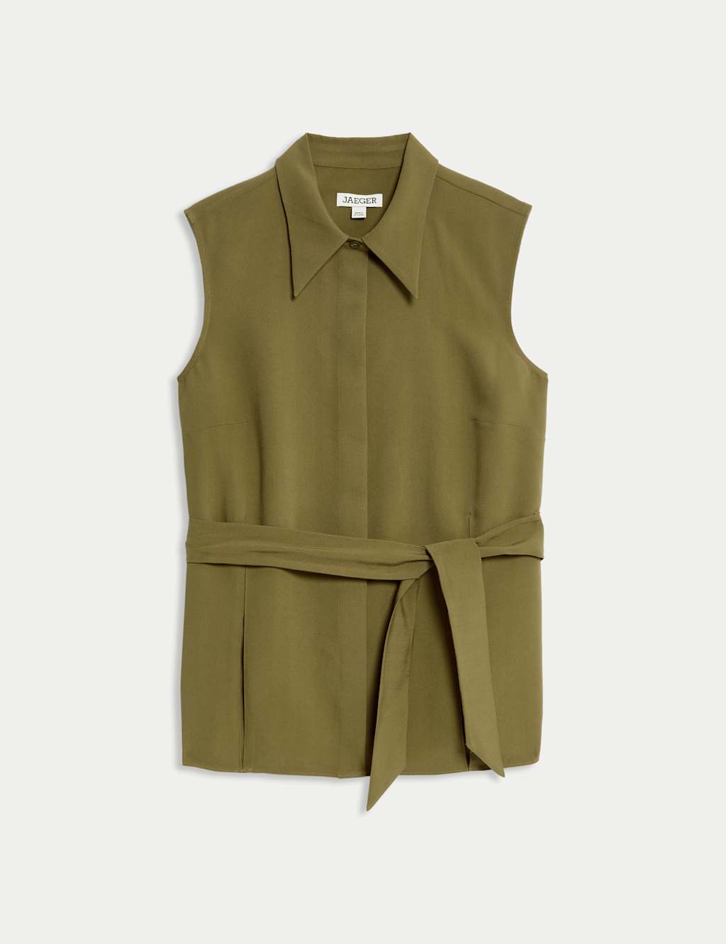Jaeger Women's Godet Herringbone Sleeveless Shirt - 14 - Khaki, Khaki