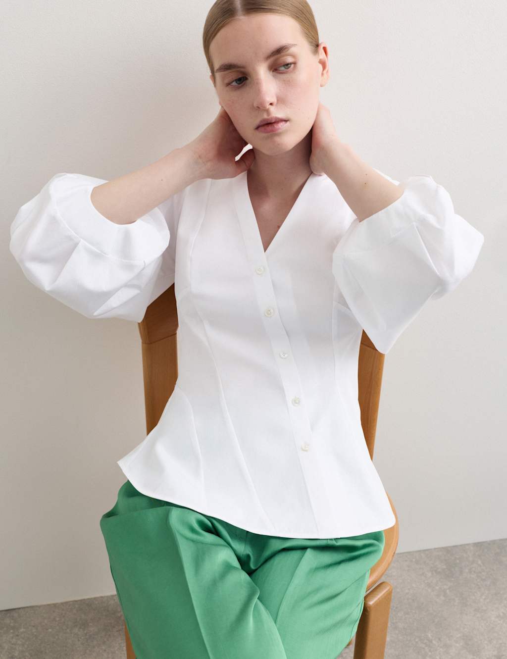 Jaeger Women's Pure Cotton V-Neck Button Through Blouse - 6 - Ivory - By M&S