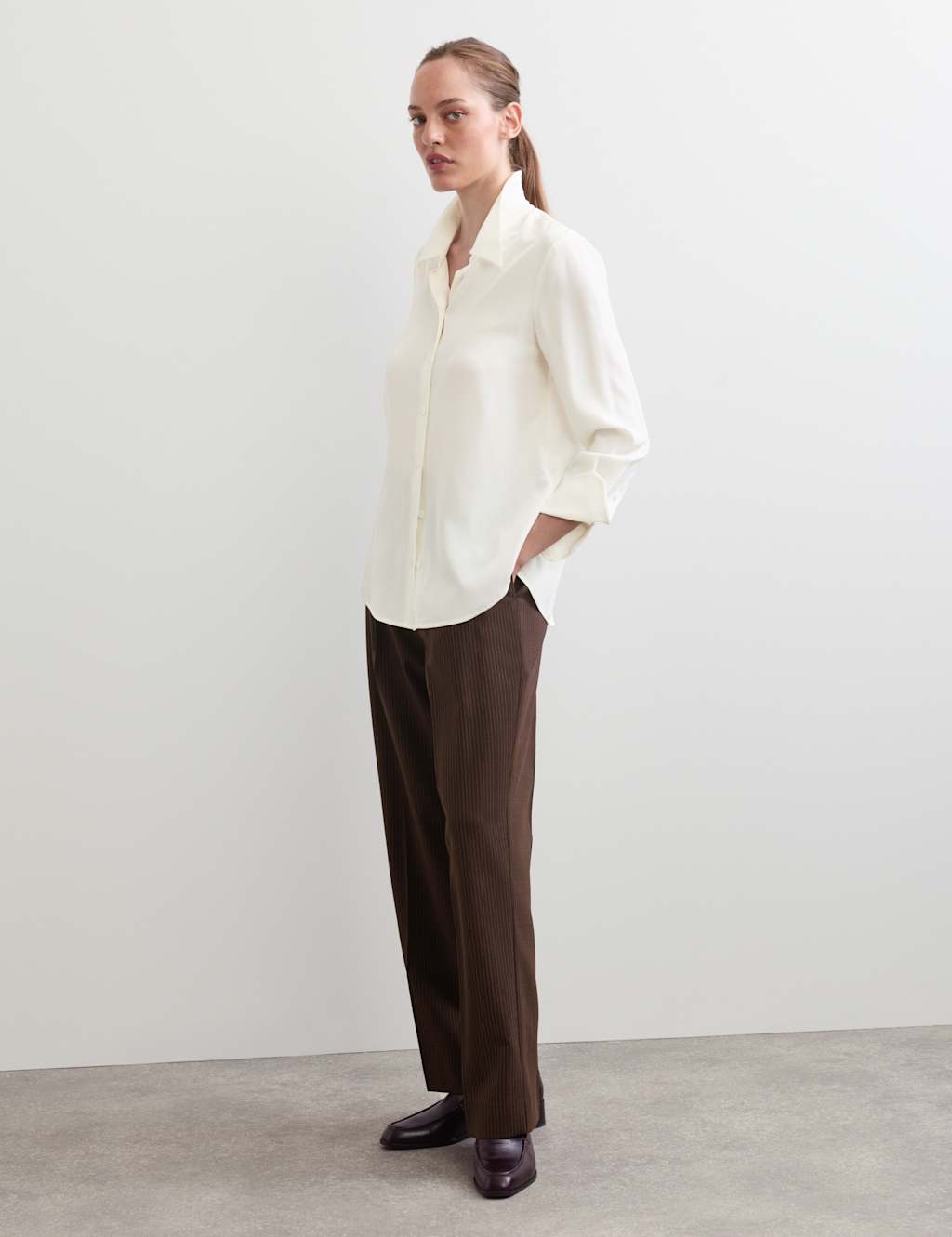 Jaeger Women's Pure Silk Collared Shirt - 14 - Ivory - By M&S