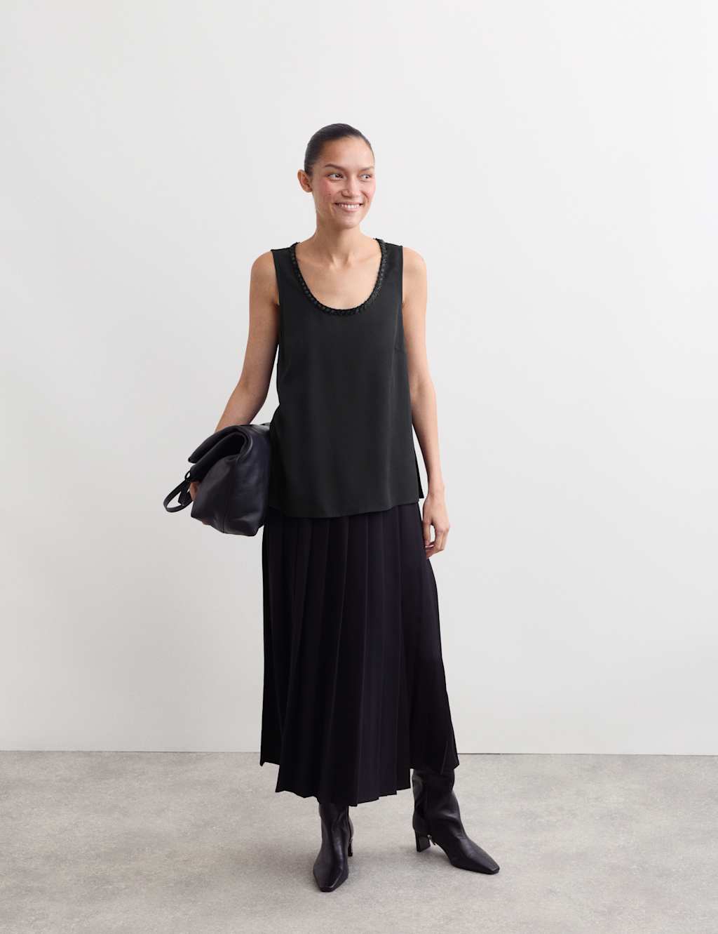 JAEGER Embellished Scoop Neck Top Black