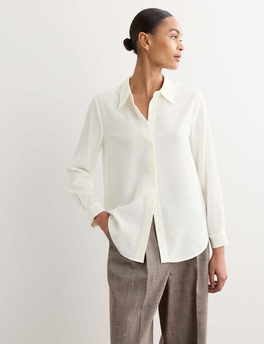 Jaeger Women's Pure Silk Shirt - 14 - Ivory - By M&S