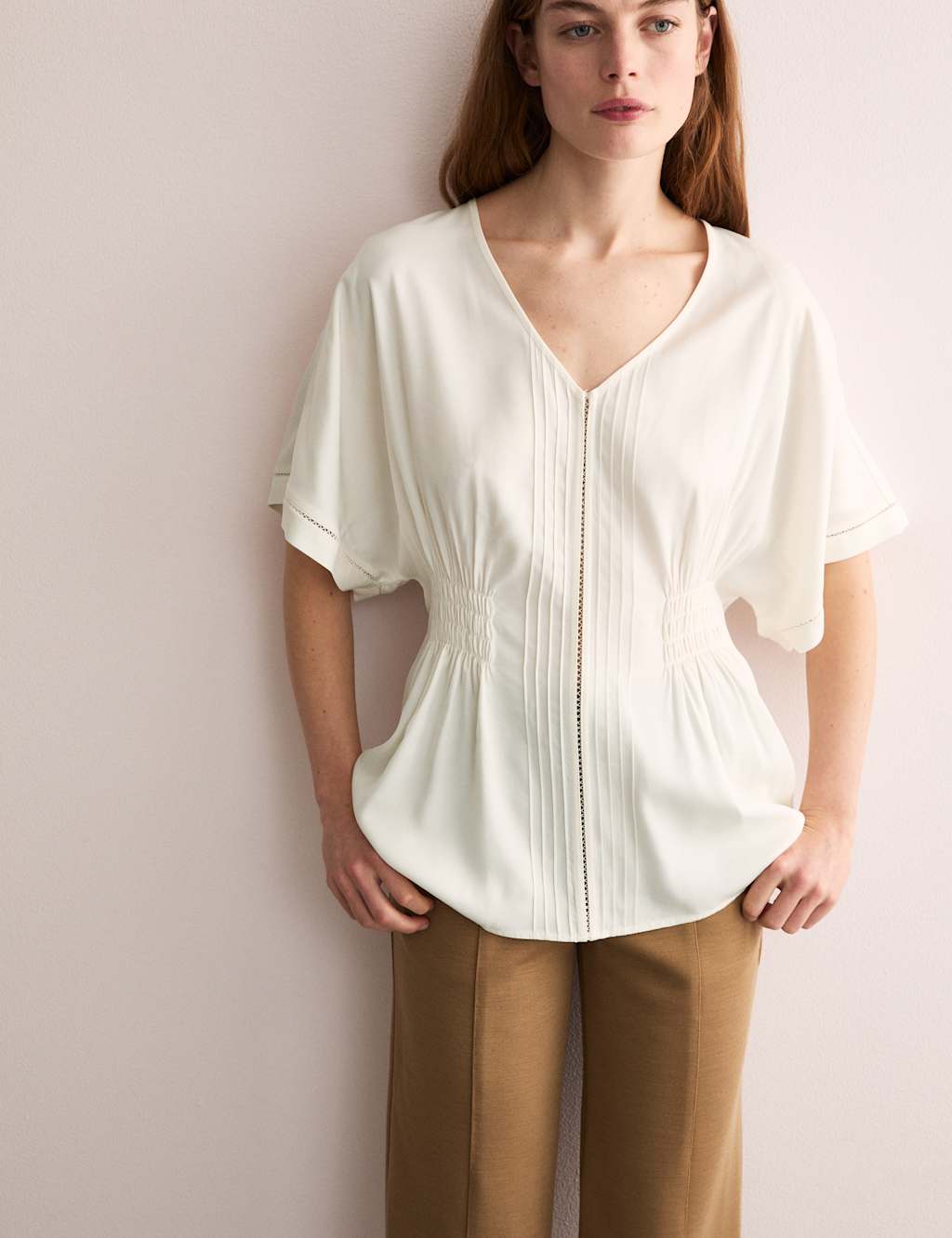 V-Neck Pintuck Top